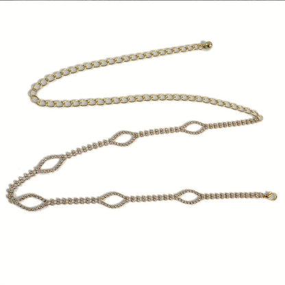 Double row rhinestone inlaid waist chain