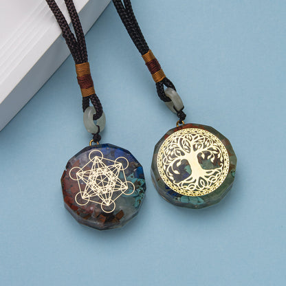 Colorful crystal gravel resin round tree of life pendant