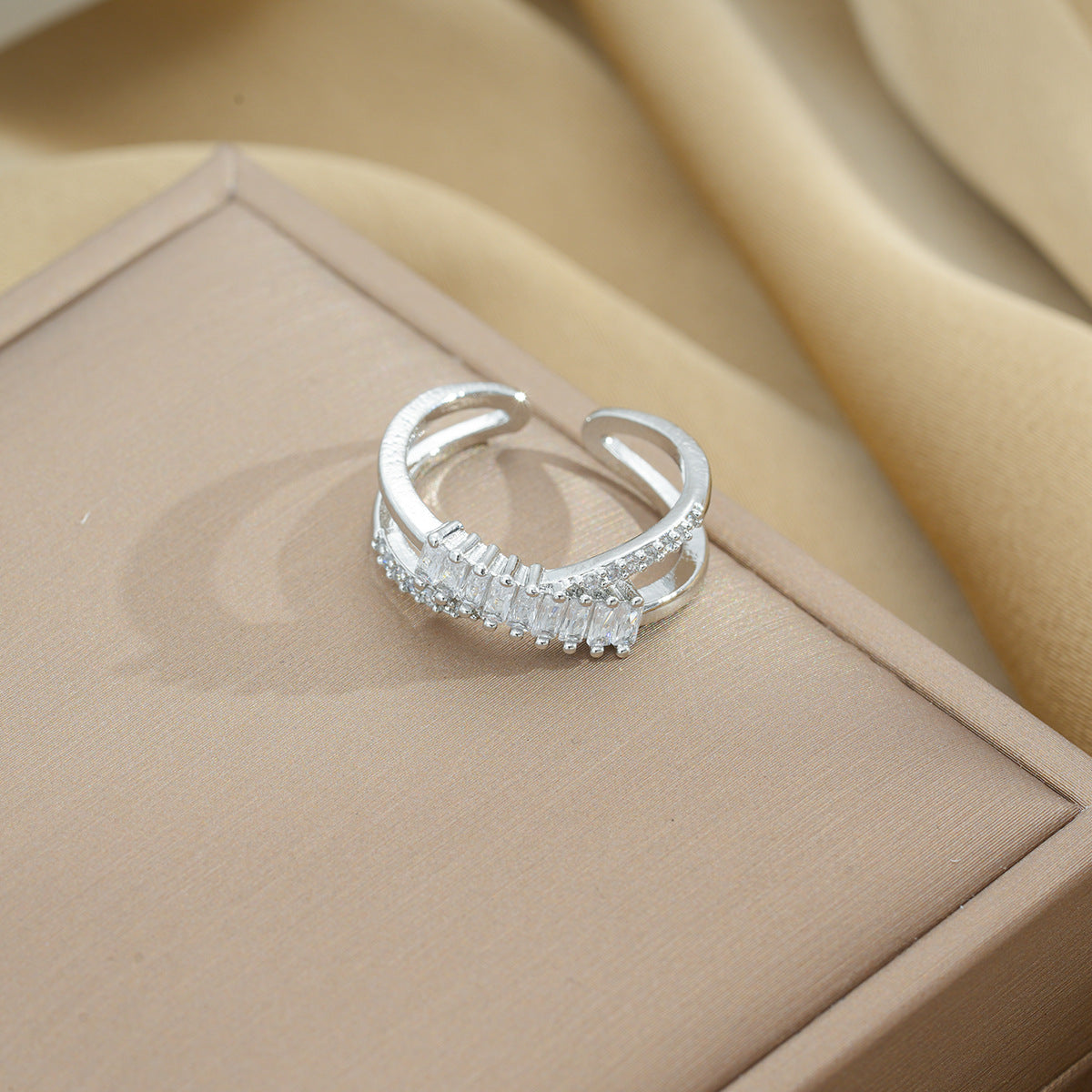 Geometric Double Ring, Minimalist Chic, Copper Zircon