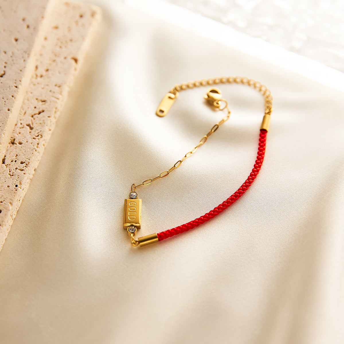 Red Rope Letter & Cross Chain Bracelet