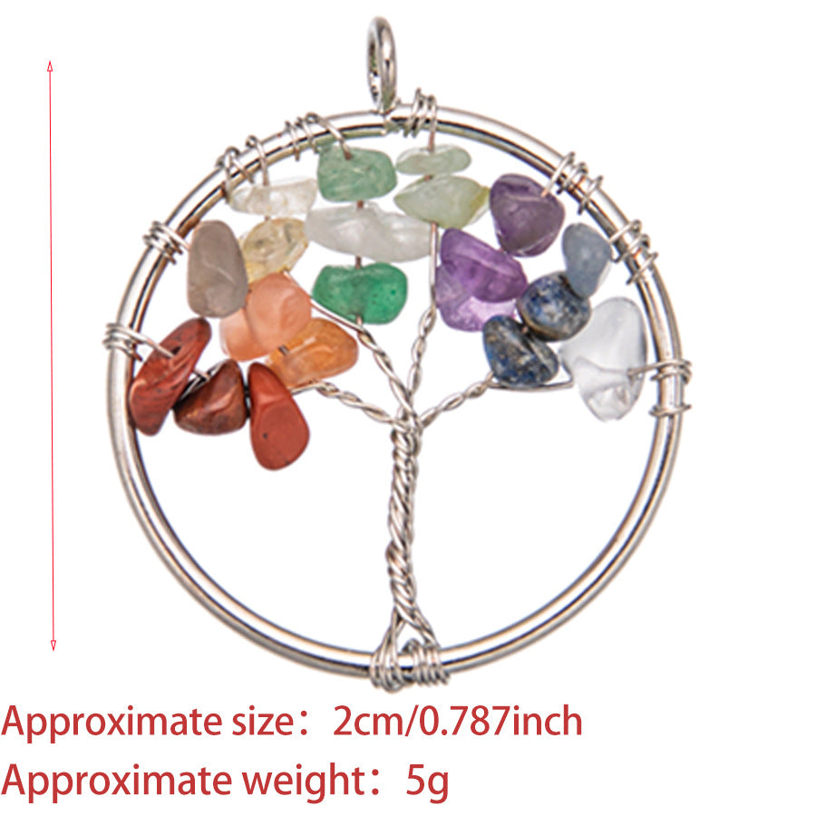Joia de cascalho de cristal natural com pingente de árvore da vida 