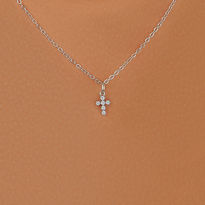 Vintage Rhinestone Cross Pendant Necklace