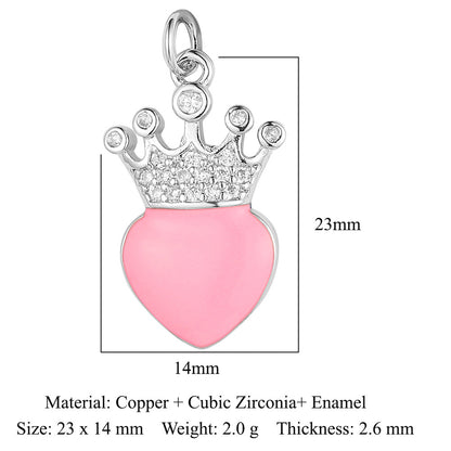 Feather dripping oil crown love copper zircon pendant