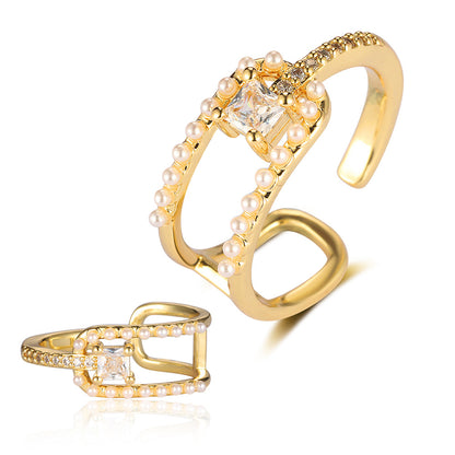Pearl Flower Love Lock Bow Ring