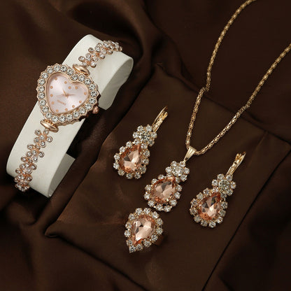 Bracelet Watch Necklace Earrings Ring Set