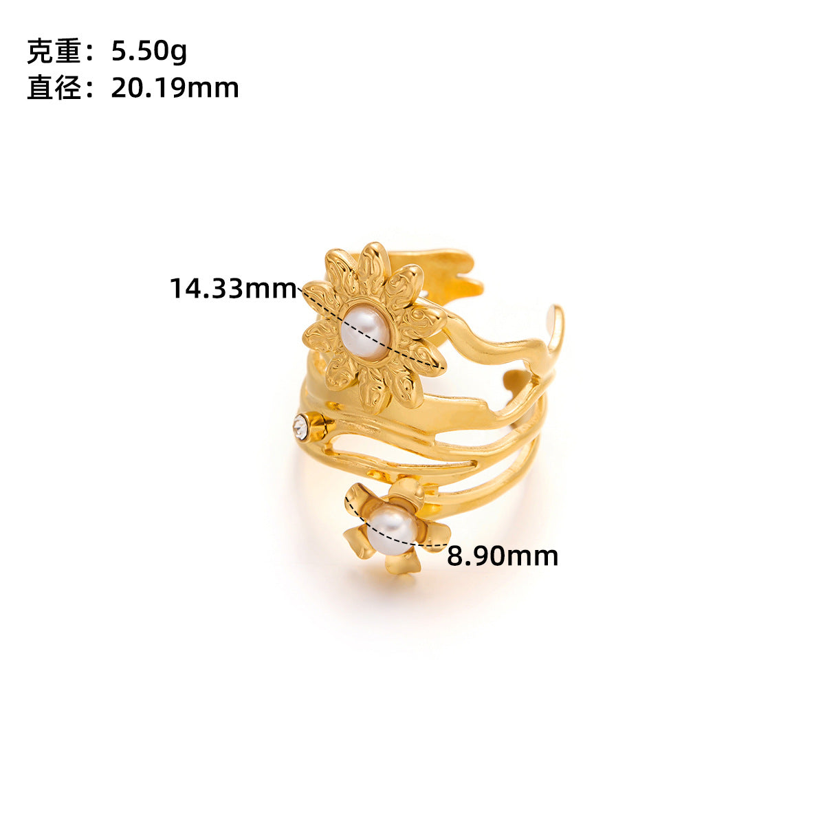 Gold Titanium Steel Flower Ring