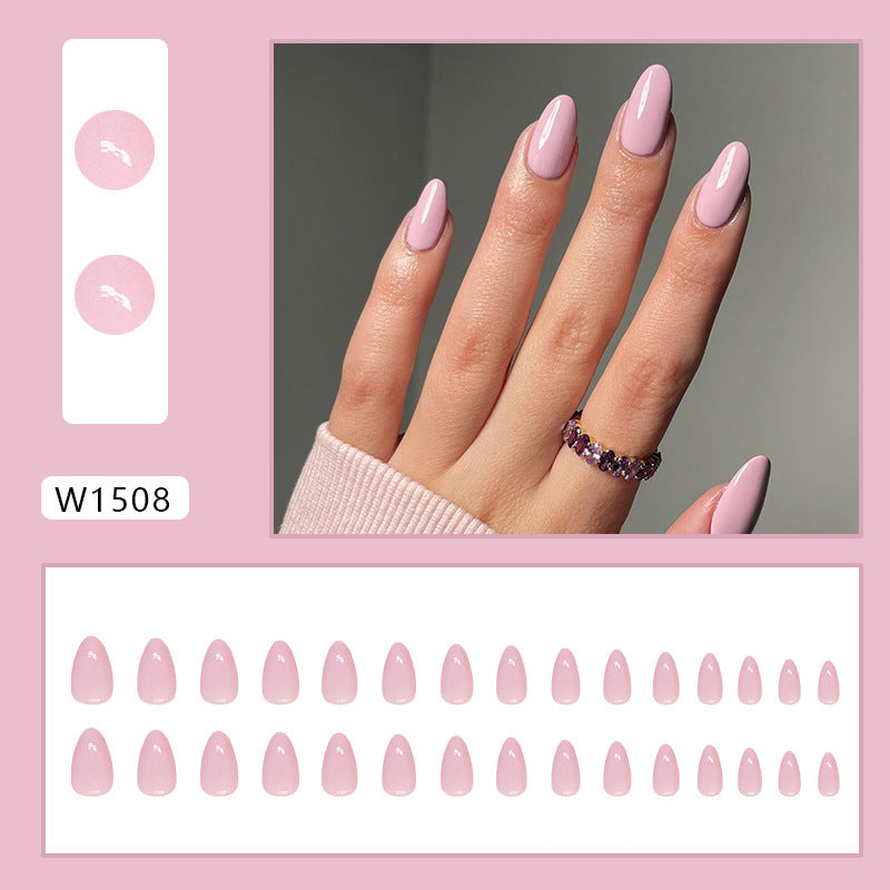 Uñas postizas cortas en color morado con forma de almendra, 30 piezas 