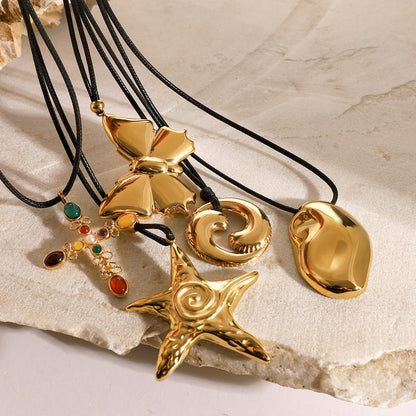 Bow Starfish Cross Titanium Steel Necklace