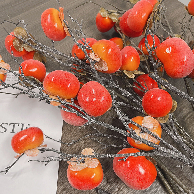 Simulación de fruta caqui redondo cuadrado caqui kumquat limón 
