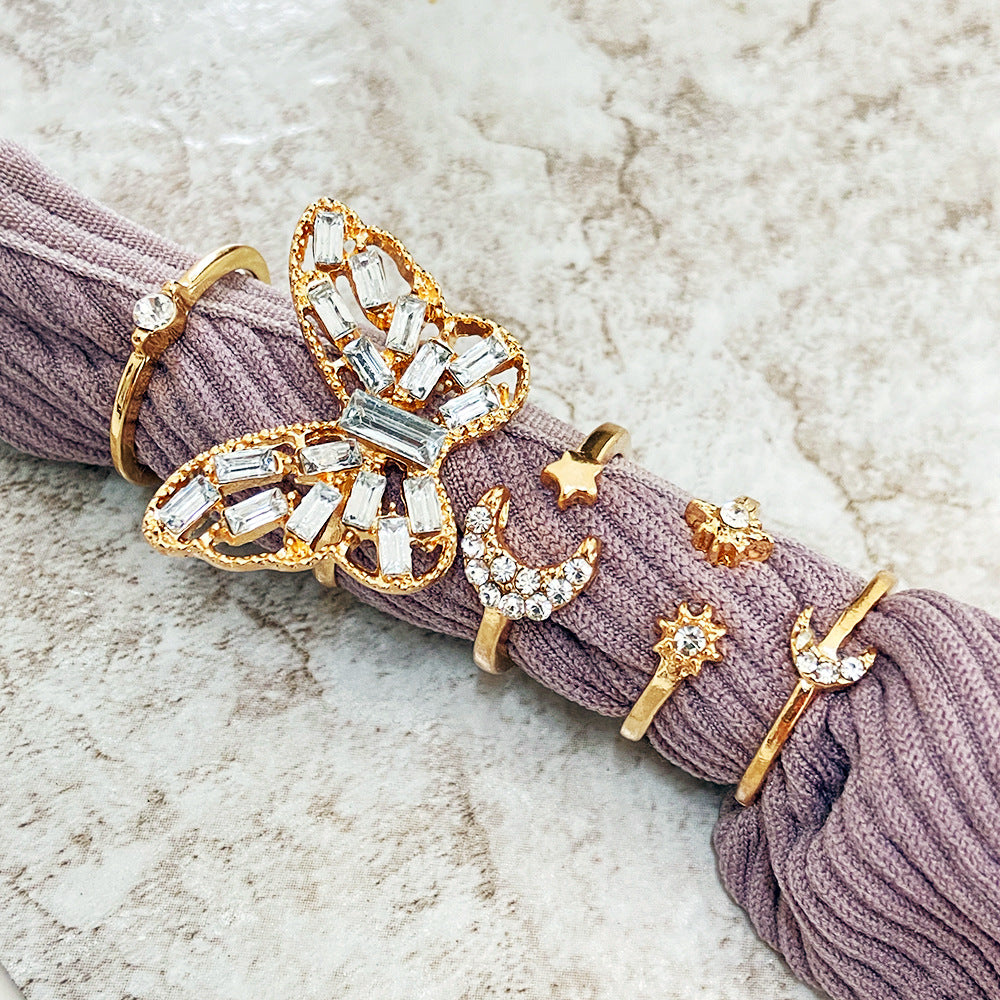 Moon Star Butterfly Ring Set (5-Piece)