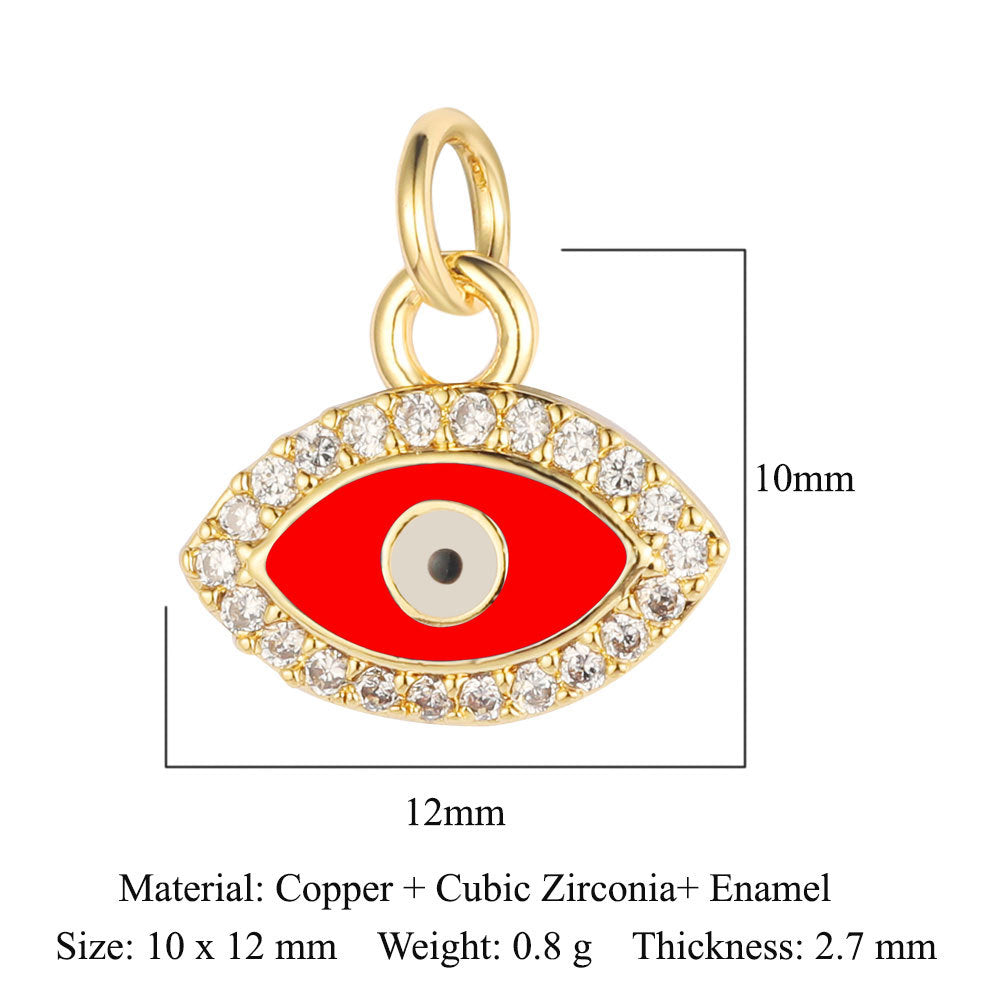Colgante de cobre y circonita con forma de ojo del diablo y siete cuentas 