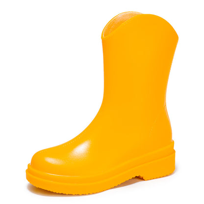 Rain shoes women wear medium tube water shoes with cotton lint