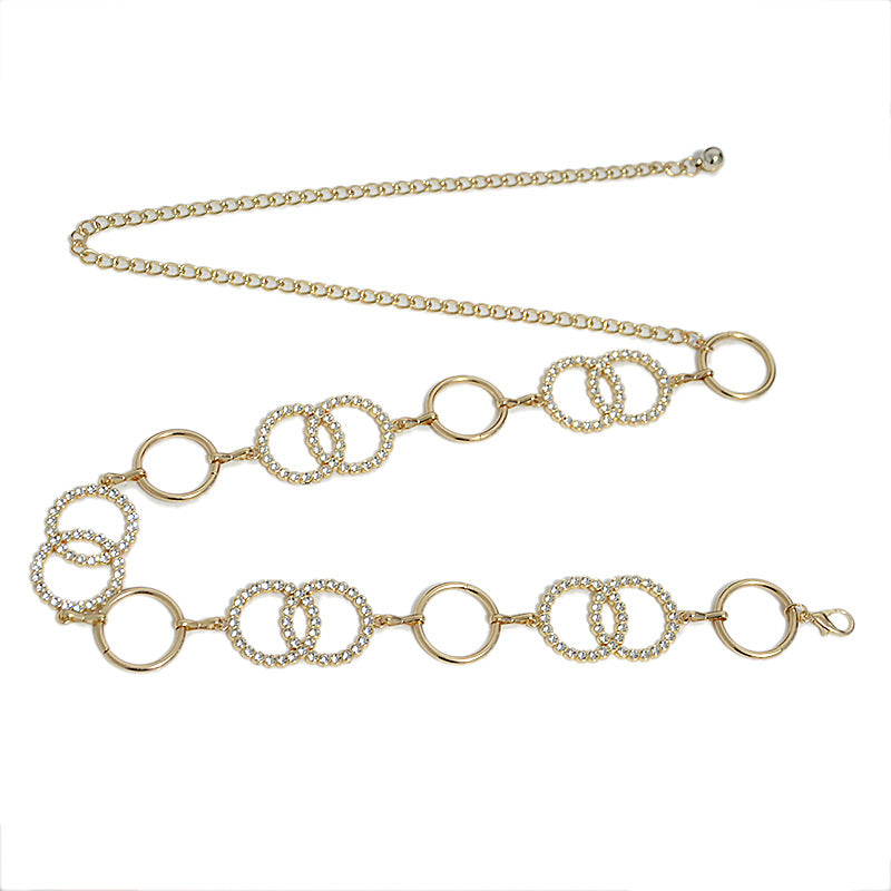 Ring, double ring rhinestone waist chain