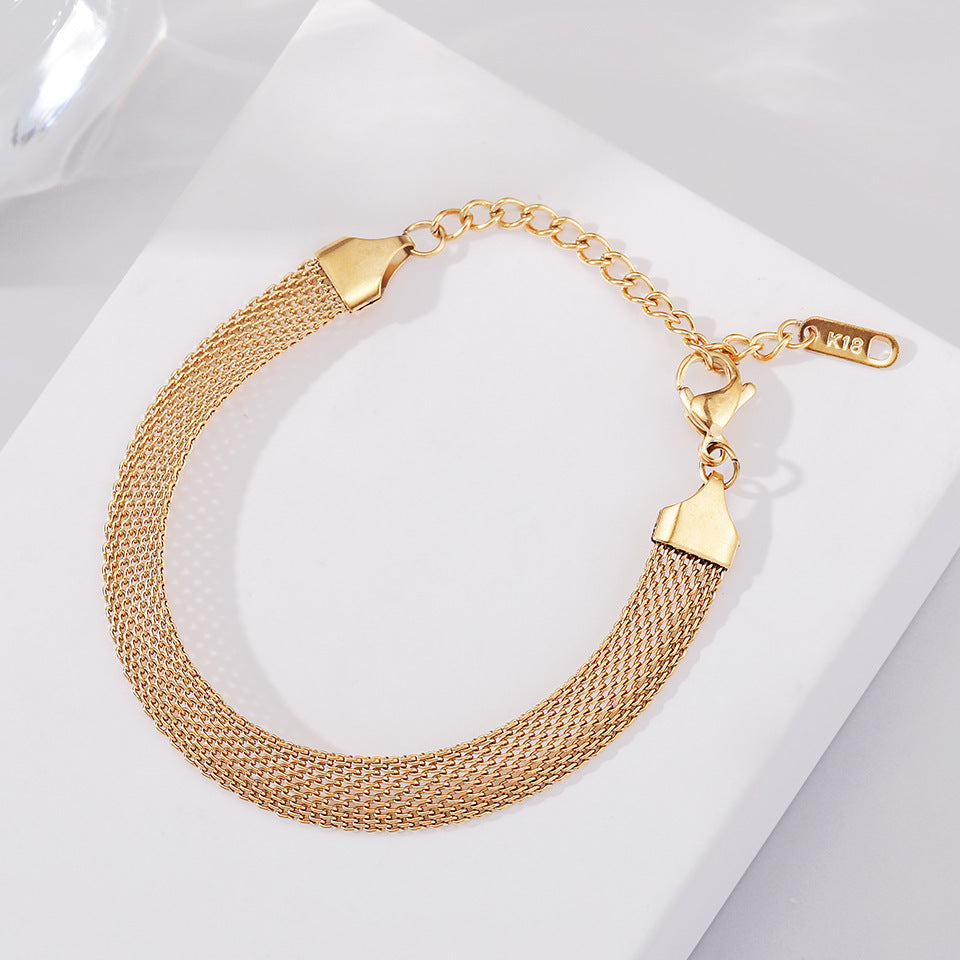 Woven 18K Gold-Plated Titanium Steel Bracelet for Women