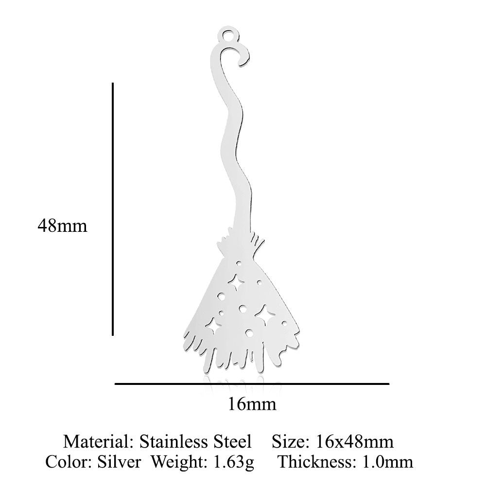 5 pcs/titanium steel magic witch broom necklace pendant