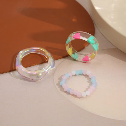 Heart Beaded Resin Ring Set
