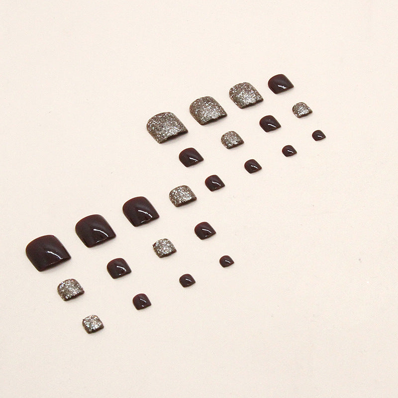 Champagne Red Glitter Toe Nails