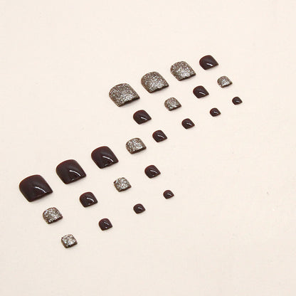 Champagne Red Glitter Toe Nails