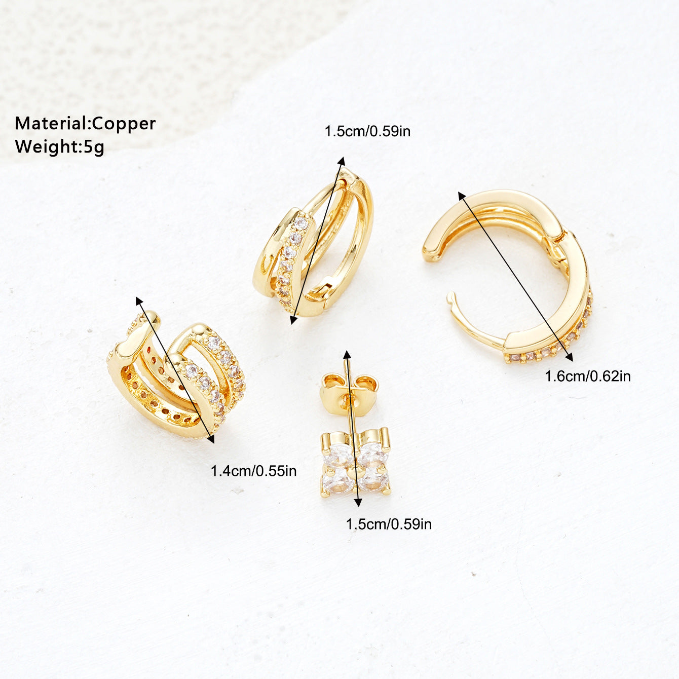 Zircon Copper Earring 4-Piece Set