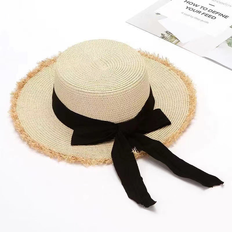 Bow-Tie Flat-Top Straw Hat