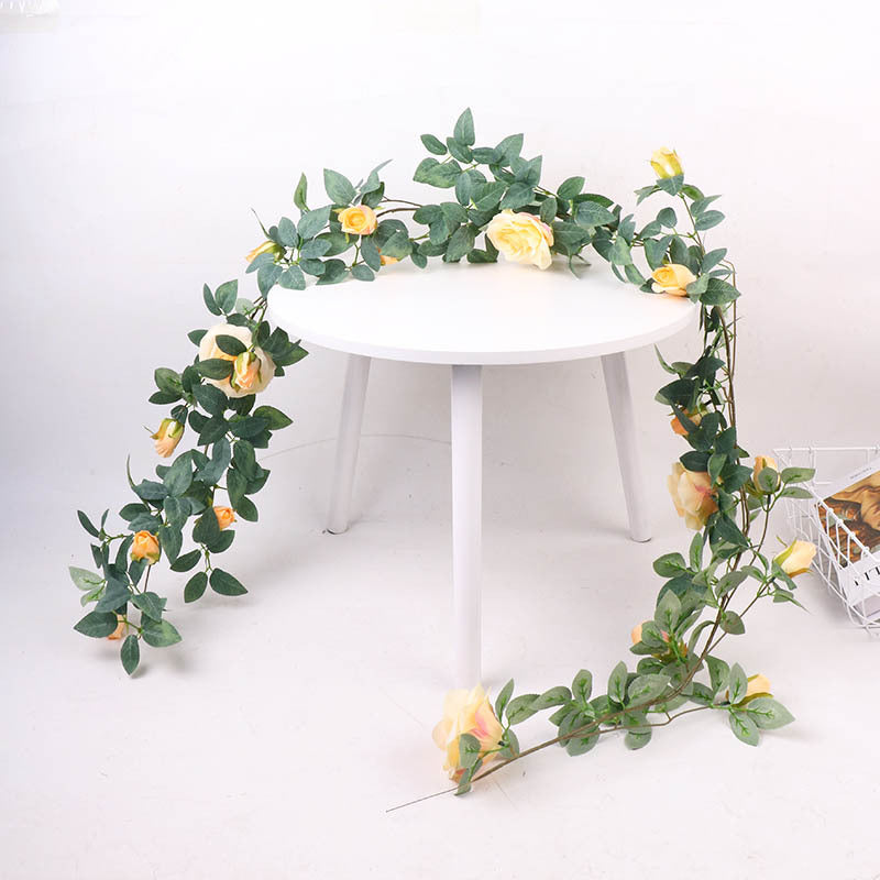 Tapiz de pared de planta verde artificial de plástico para pared de flores artificiales de vid rosa 