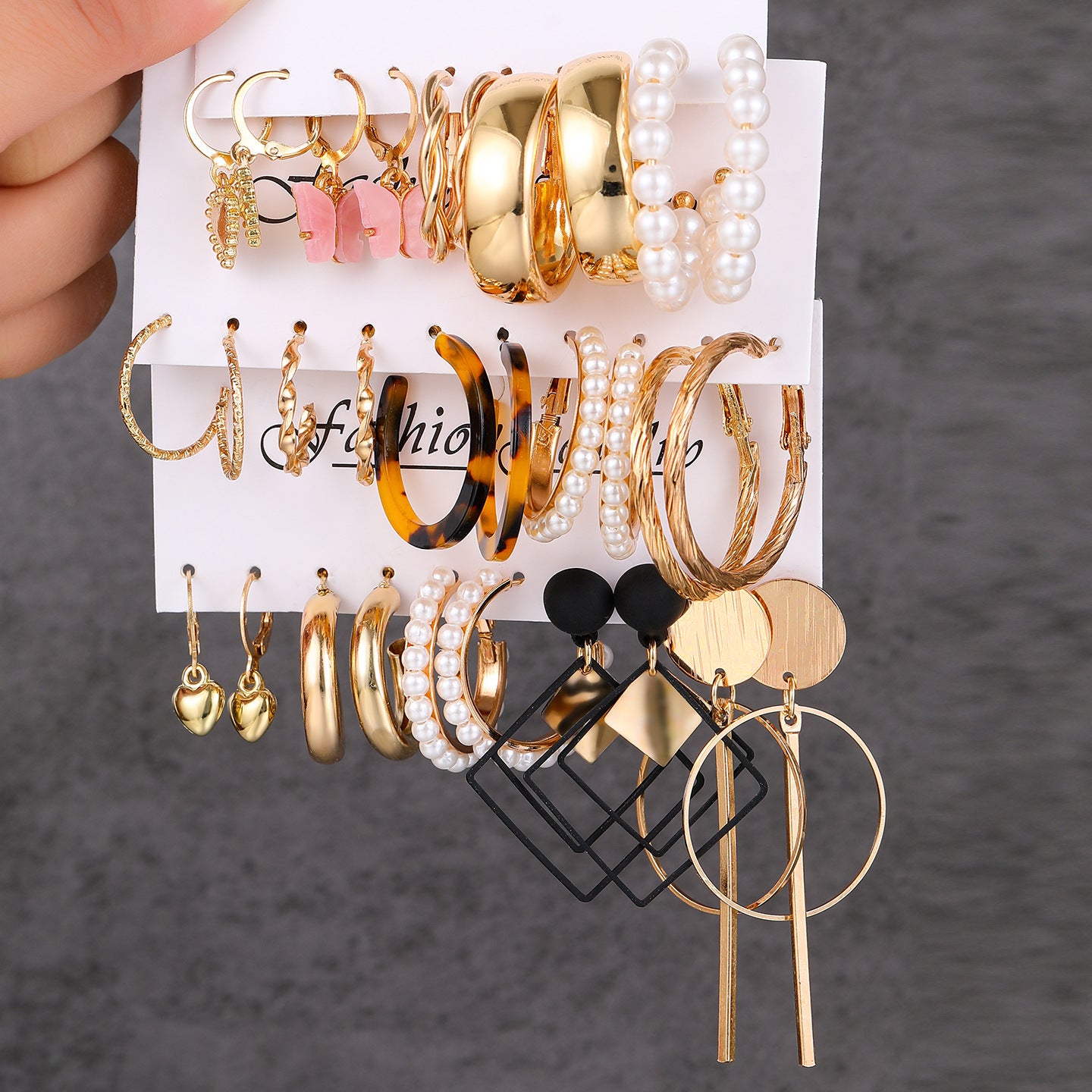 Metal Twist & Geometric Earring Set