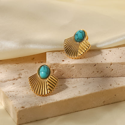 Turquoise Ribbed Scallop Earrings