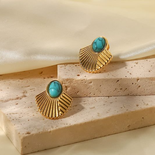 Turquoise Ribbed Scallop Earrings