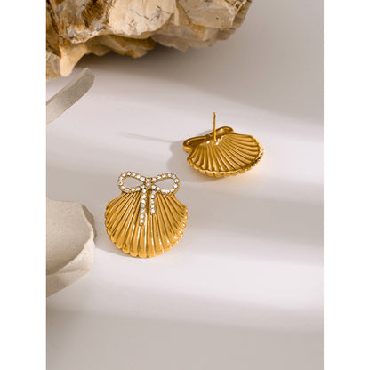 Bow Scallop Titanium Steel Earrings