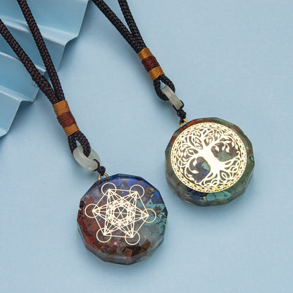Colorful crystal gravel resin round tree of life pendant