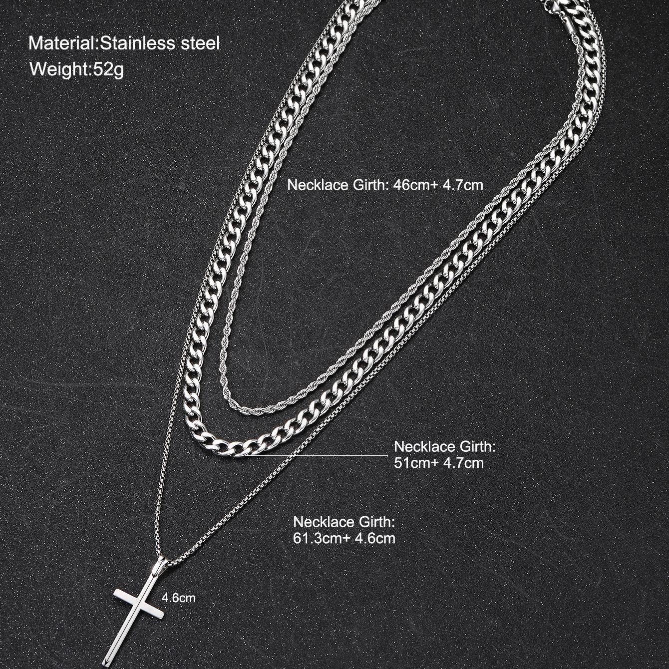 Stainless Steel Cross Pendant Layered Necklace