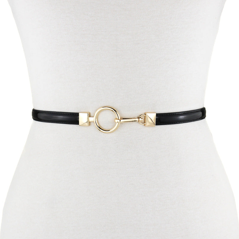Gold buckle leather thin belt