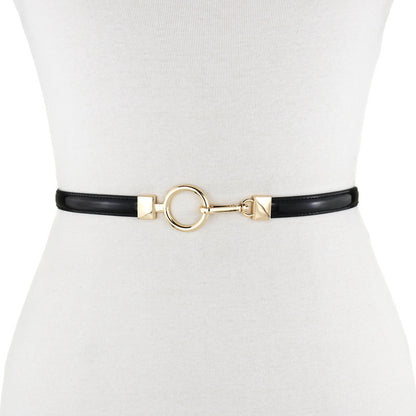 Gold buckle leather thin belt
