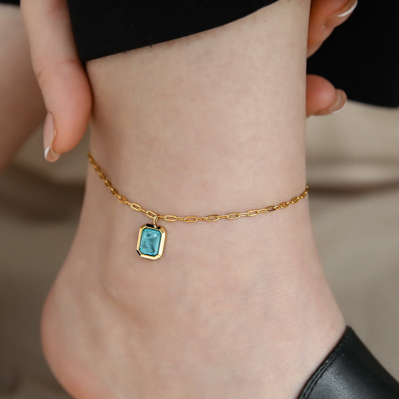 Square green crystal anklet