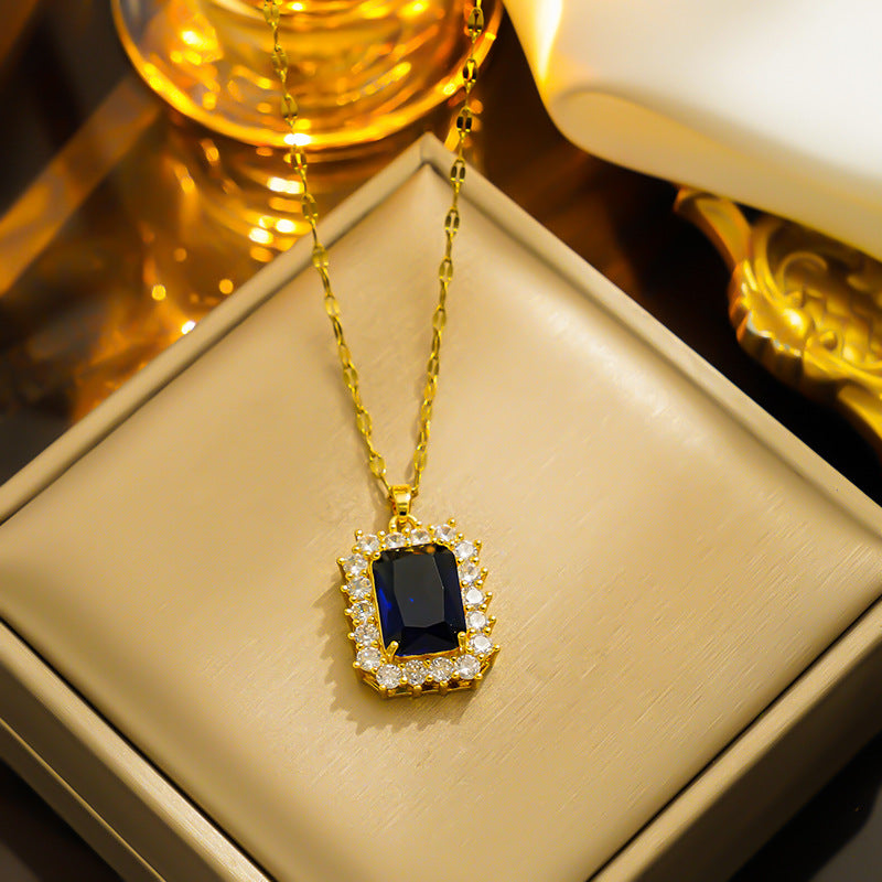 Elegante colar de gemas verdes douradas microincrustadas para mulheres 