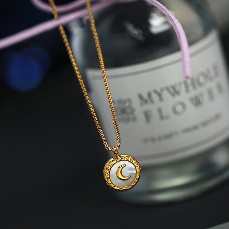 Women's Titanium Steel Moon Pendant Collarbone Necklace — Retro Non-Fading