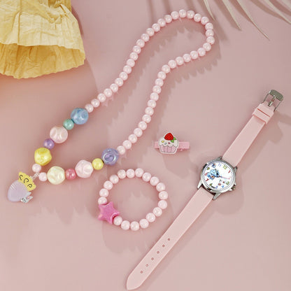 Animal Dial Round Quartz Watch Jewelry Set