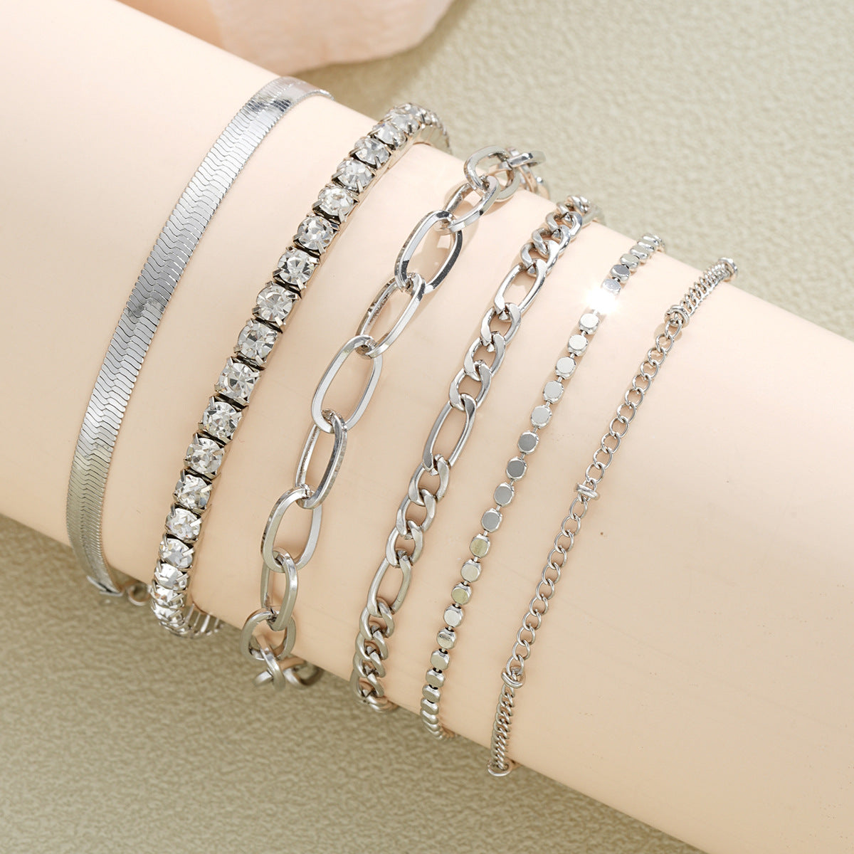 Zircon Chain Bracelet Set (6-Piece)