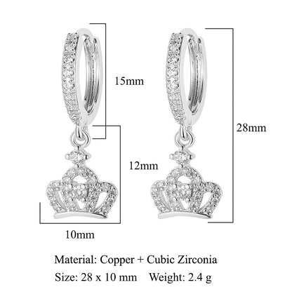 Crescent Star Flower Copper Zircon Women's Earrings