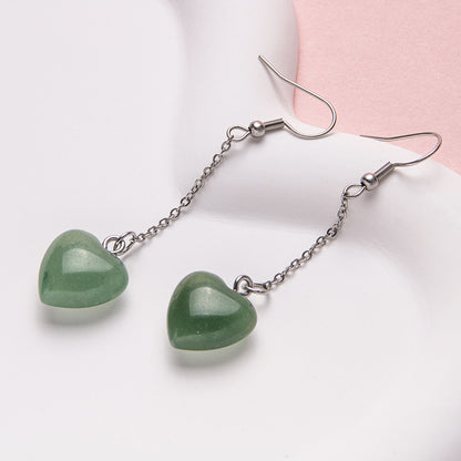 Brincos longos de aço inoxidável com coração de pêssego de 15 mm de cristal 