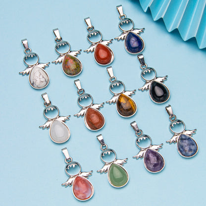 Pingente de cristal oval com asas de anjo de cristal gota d'água 