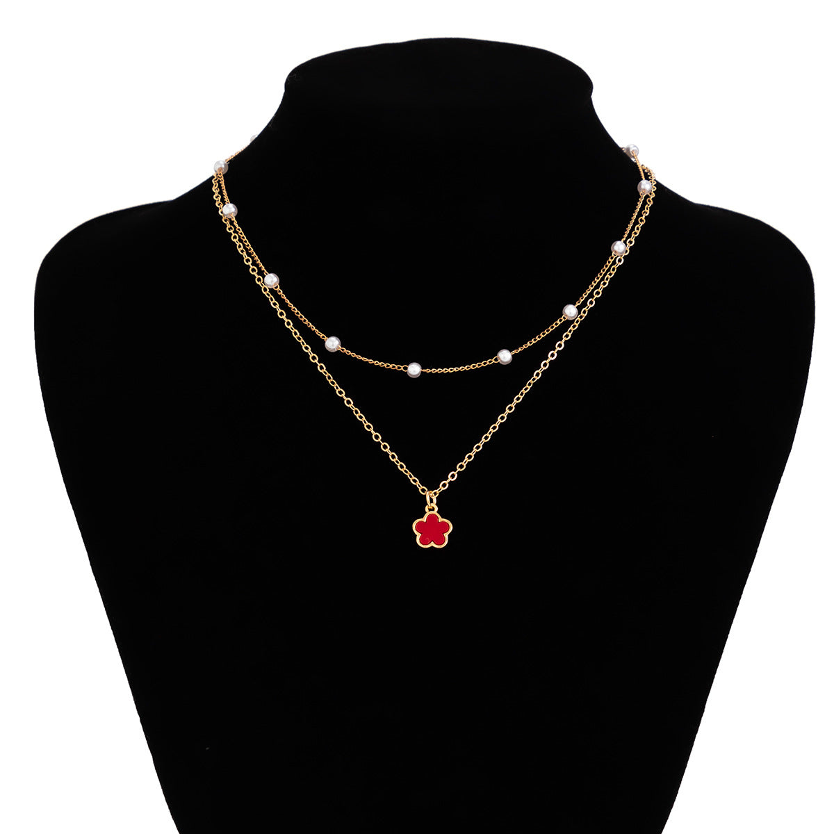 Collar sencillo de flores con cuentas de perlas de imitación 