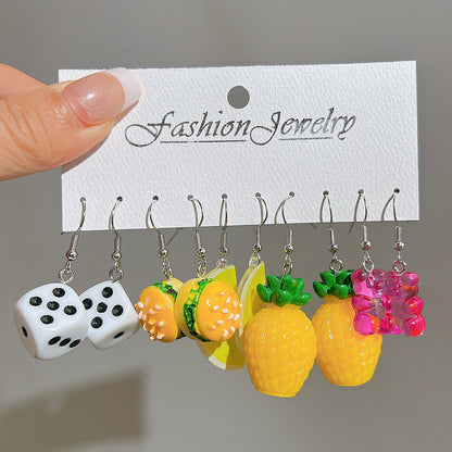 5-piece set of white cloud flower fruit earrings