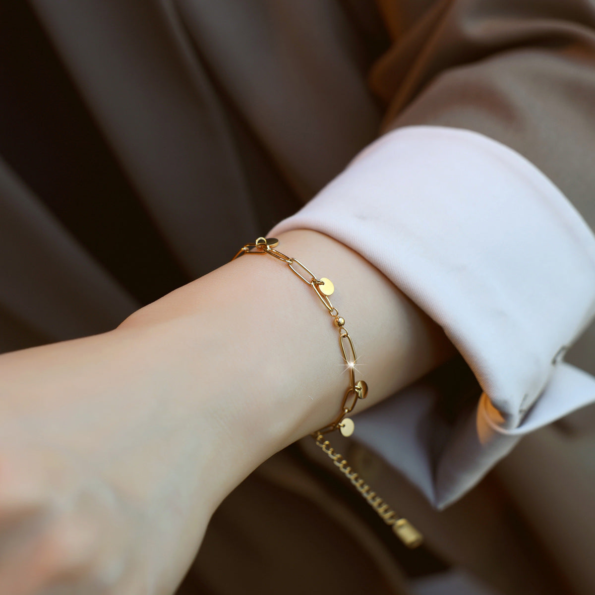 Women's Titanium Steel Waterdrop & Round-Bead Bracelet — Non-Fading