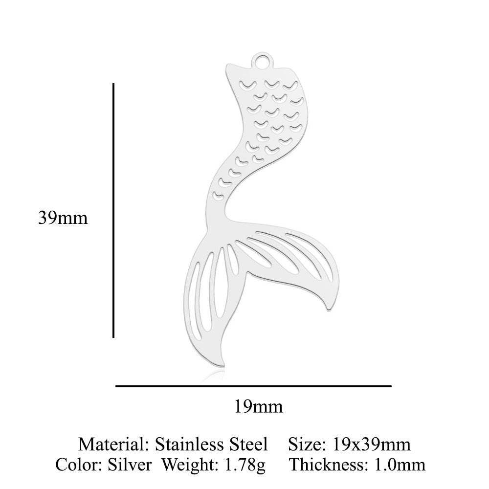 5 pcs/bag, mermaid tail titanium steel pendant.
