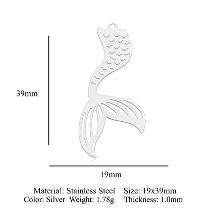 5 pcs/bag, mermaid tail titanium steel pendant.