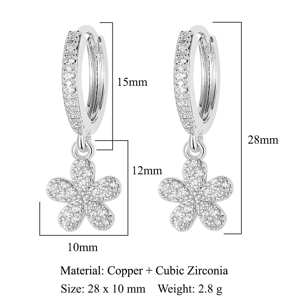 Crescent Star Flower Copper Zircon Women's Earrings