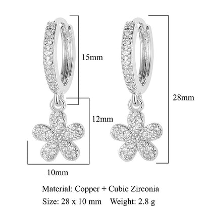 Crescent Star Flower Copper Zircon Women's Earrings