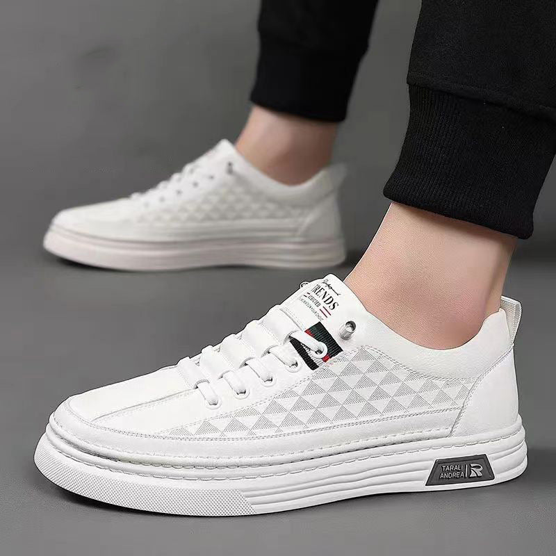 Breathable Thin Soft Leather White Sneakers
