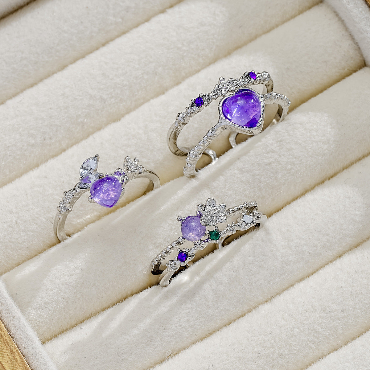 Adjustable Purple Love Moonstone Ring Set